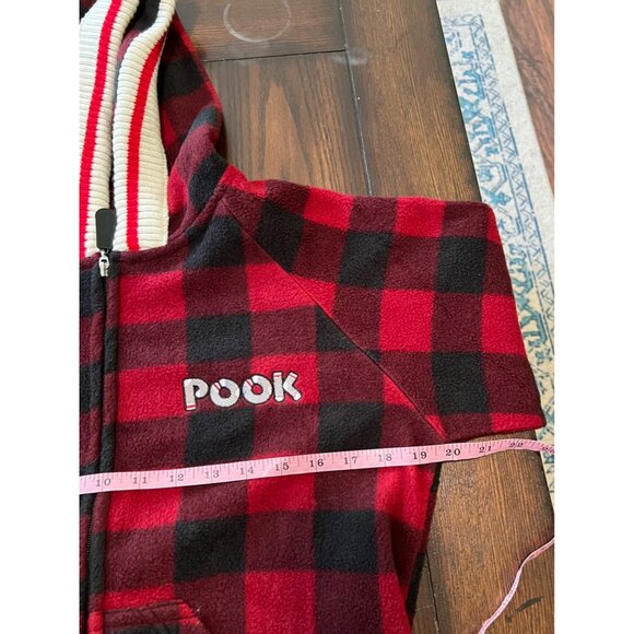 Pook Buffalo Check Plaid One Piece Zip Up Pajamas Red Black Fleece Women's XS - Picture 5 of 5